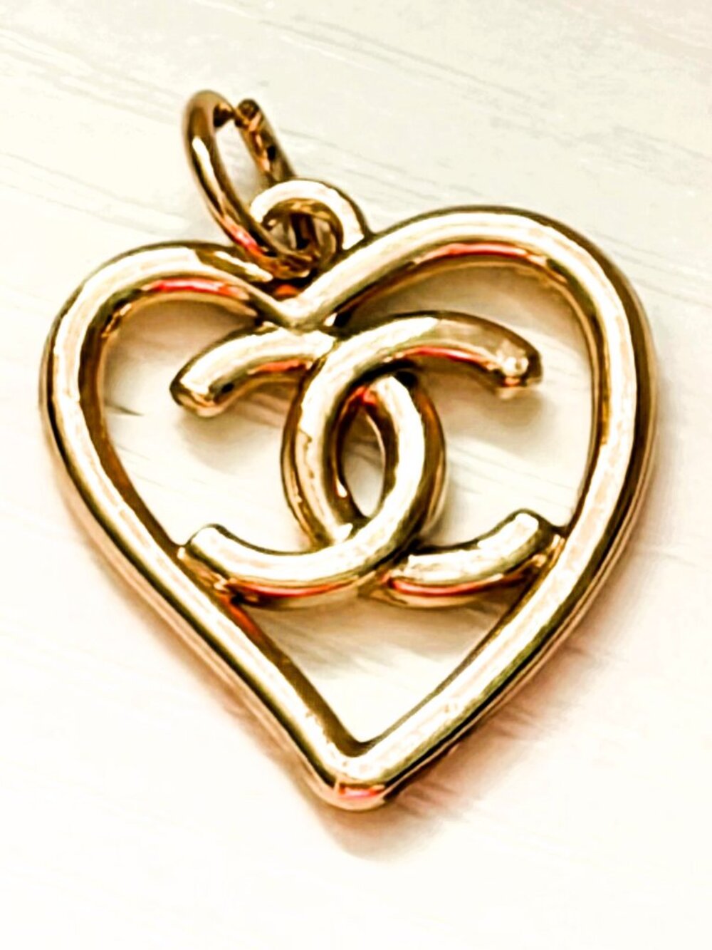Chanel Champagne Gold CC Heart Charm Pendant